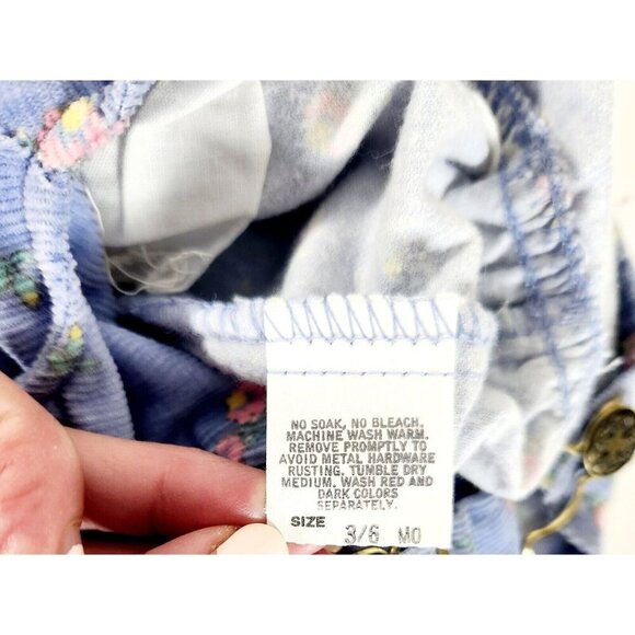 Vintage OshKosh B'Gosh Girl Overalls Size 3-6 Months Blue/ Pink & Yellow Floral - Picture 6 of 8